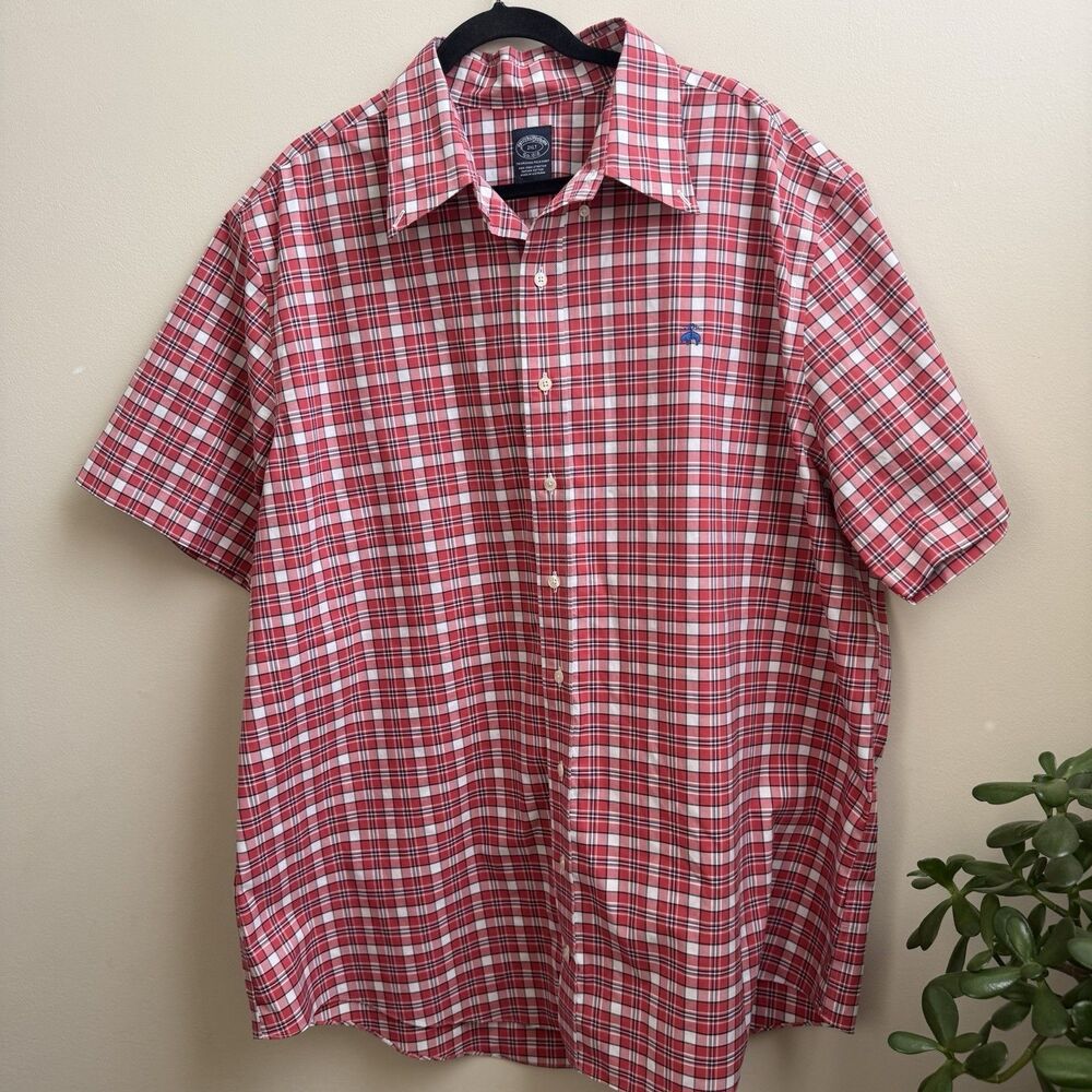 Brooks Brothers 1818 Shirt Men's 2XLT Red Plaid Non-Iron Supima Cotton Stretch
